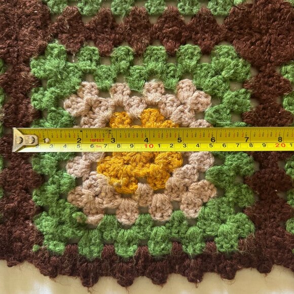 Vintage Hand-Crocheted Granny Square Afghan Blanket 55" x 72" Yellow Green Brown - Picture 8 of 16